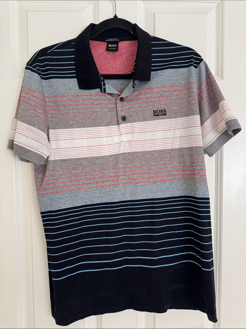Hugo Boss Men’s Navy, Gray & Pink Striped Polo